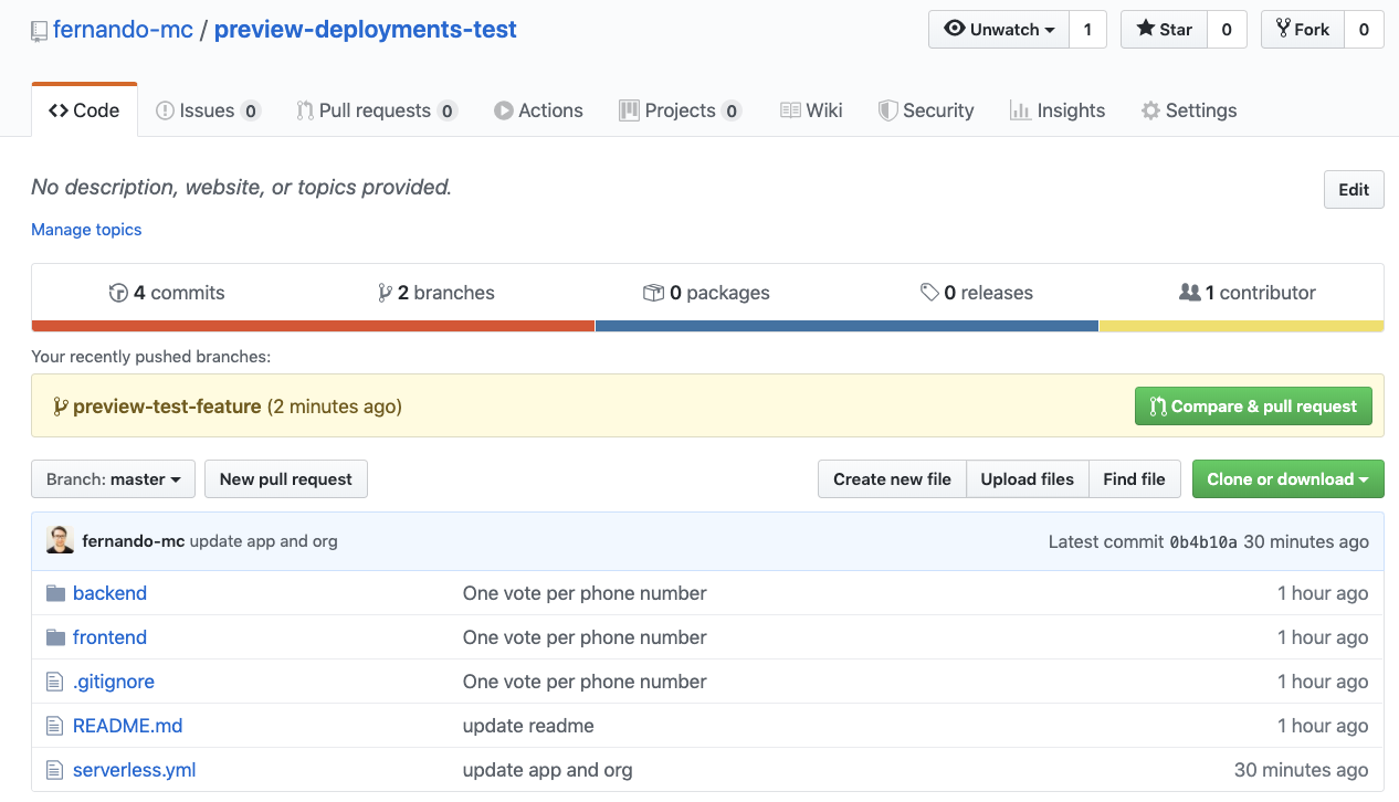 Screenshot of the open a pull request button