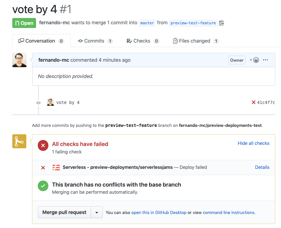 Screenshot of a failed build in GitHub