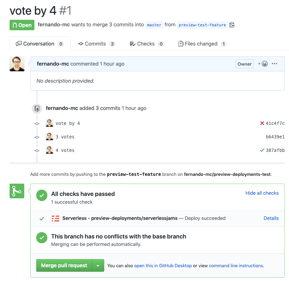 Screenshot of successful preview deployment in GitHub