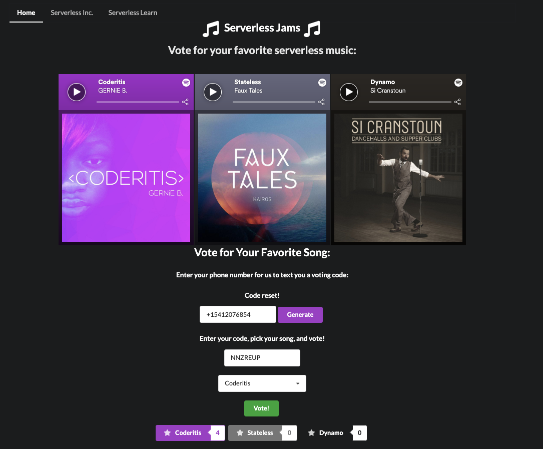 Screenshot of the frontend application