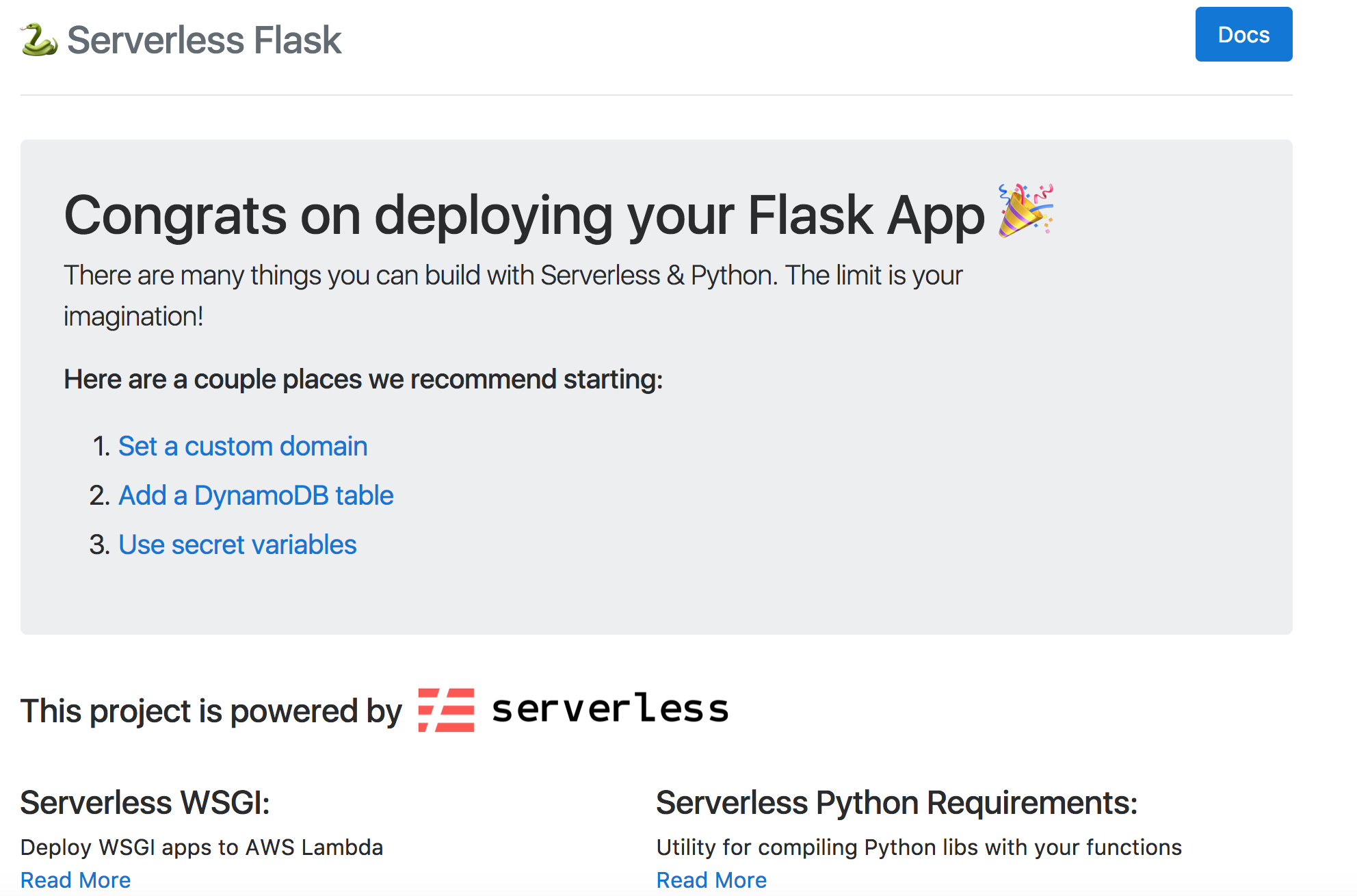 Serverless Flask landing page