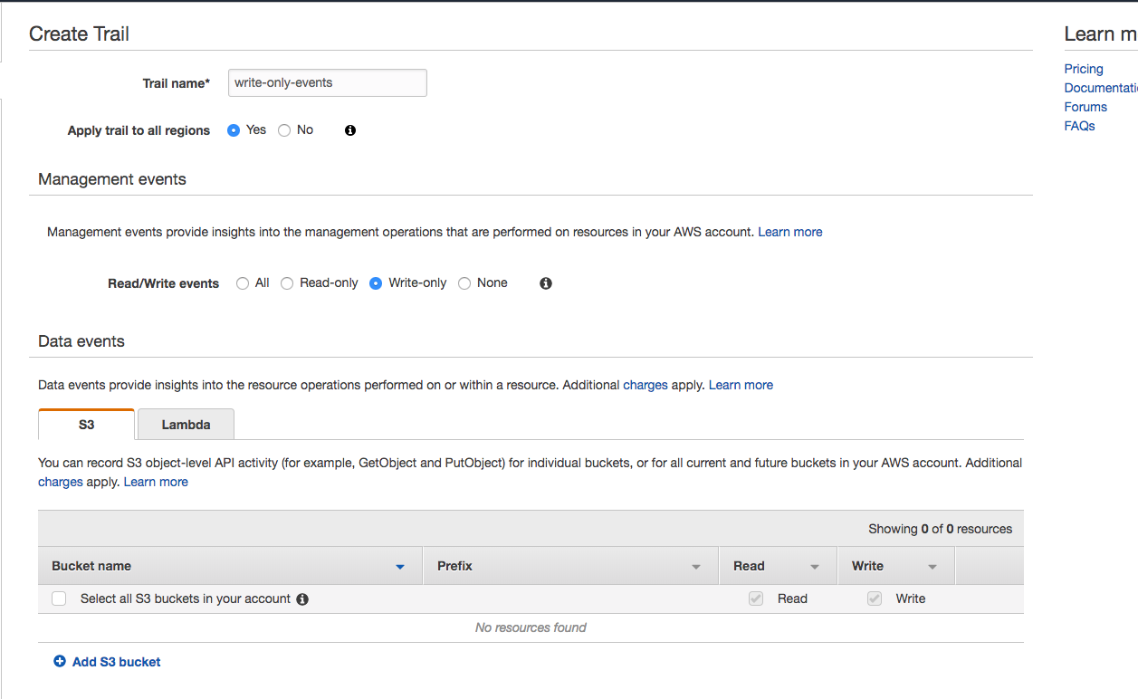 CloudTrail write-only events