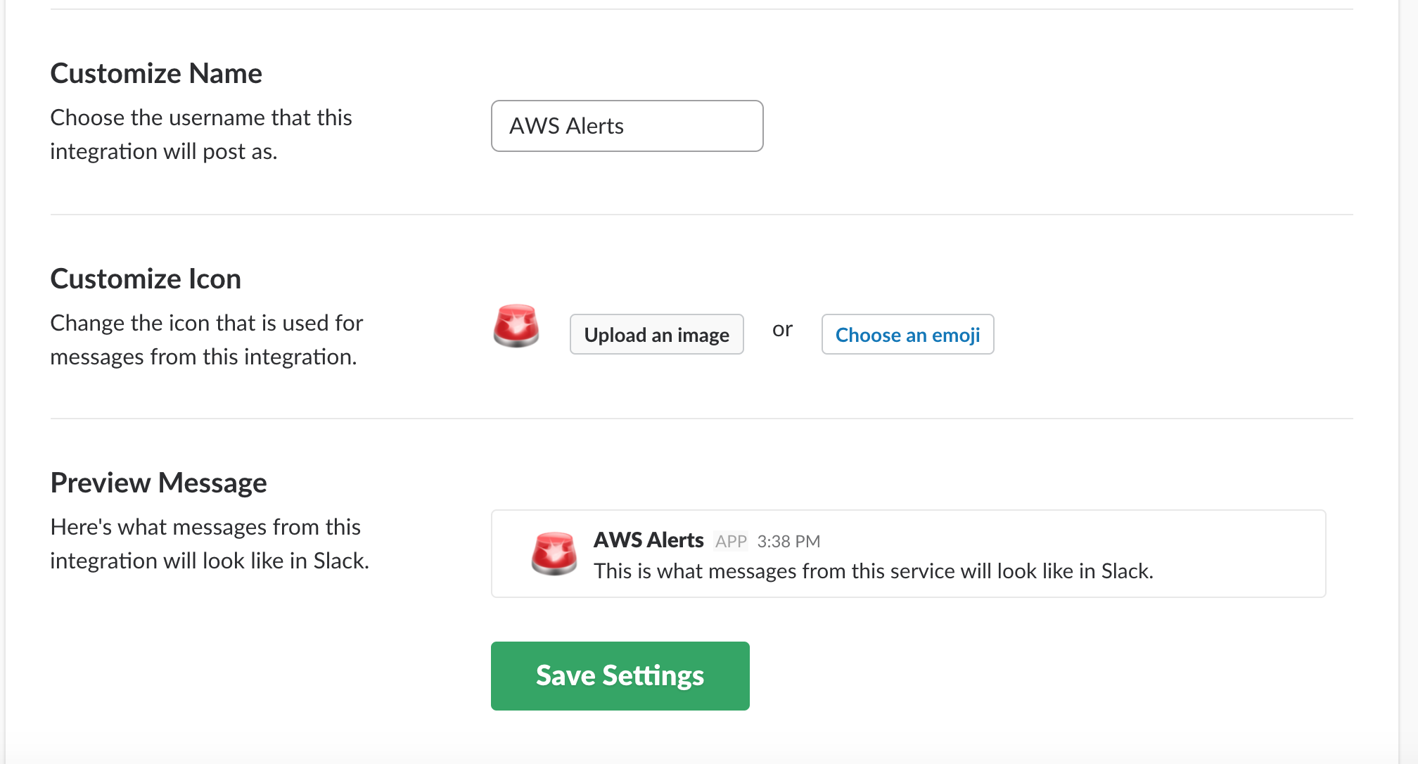 Slack app customize name & icon