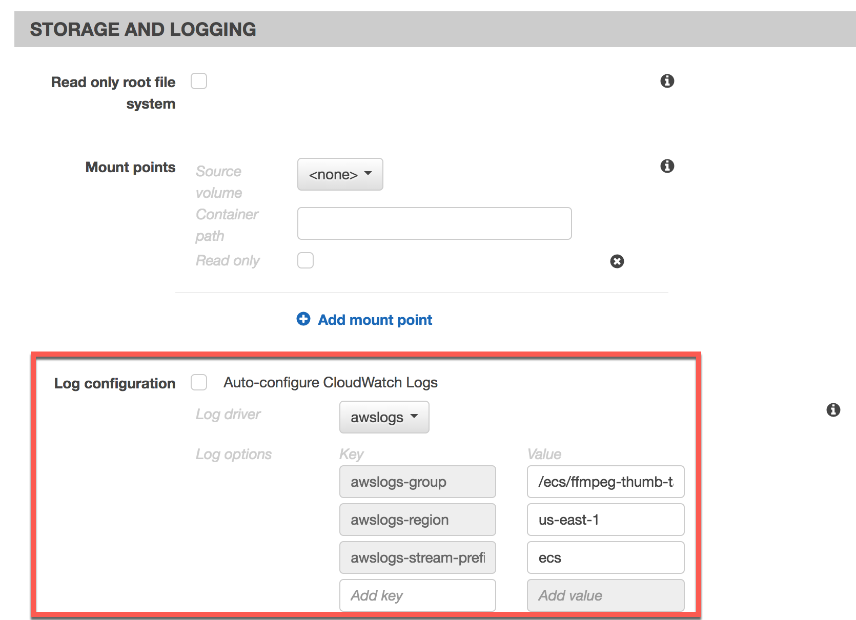 Advanced container configuration: Storage and Logging