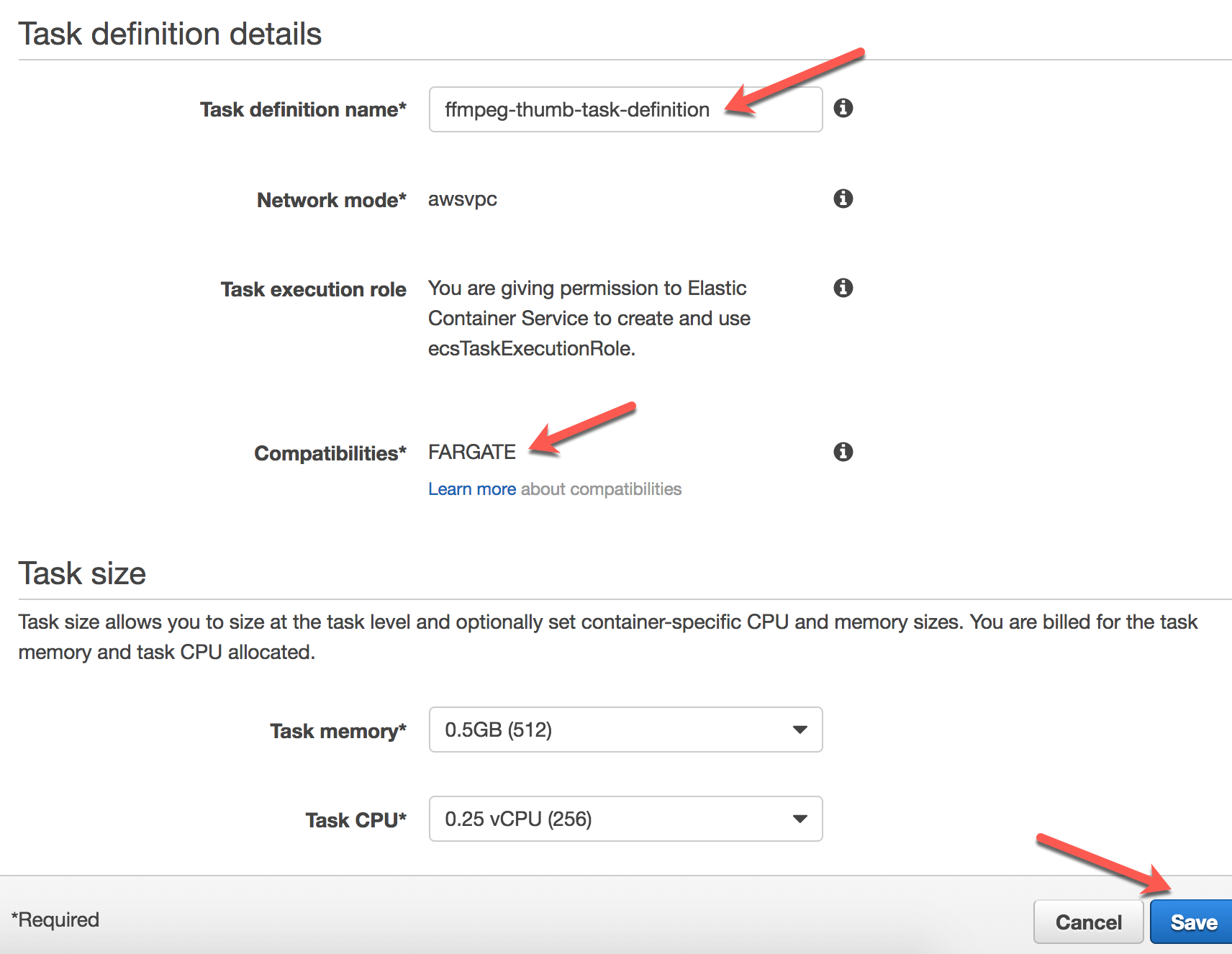 Update Task definition