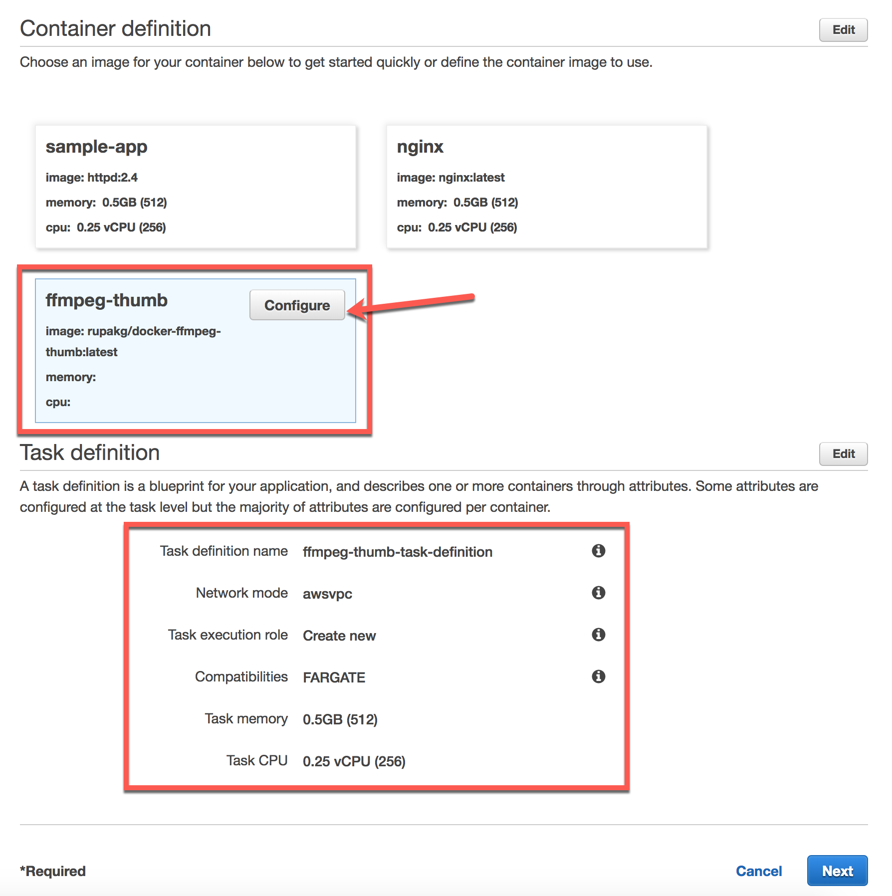Updated Container and Task Definition