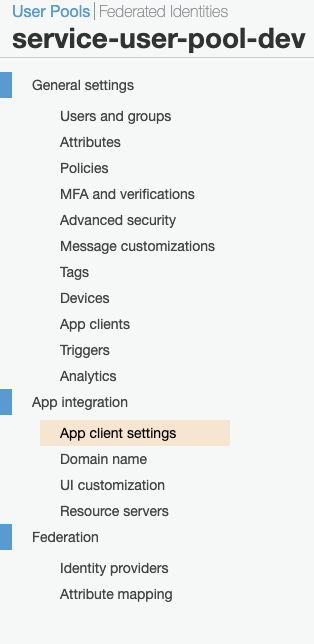 The Cognito App Client Settings