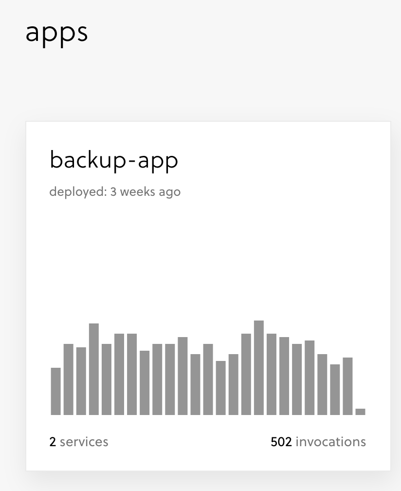 The app tile view of the Serverless Dashboard