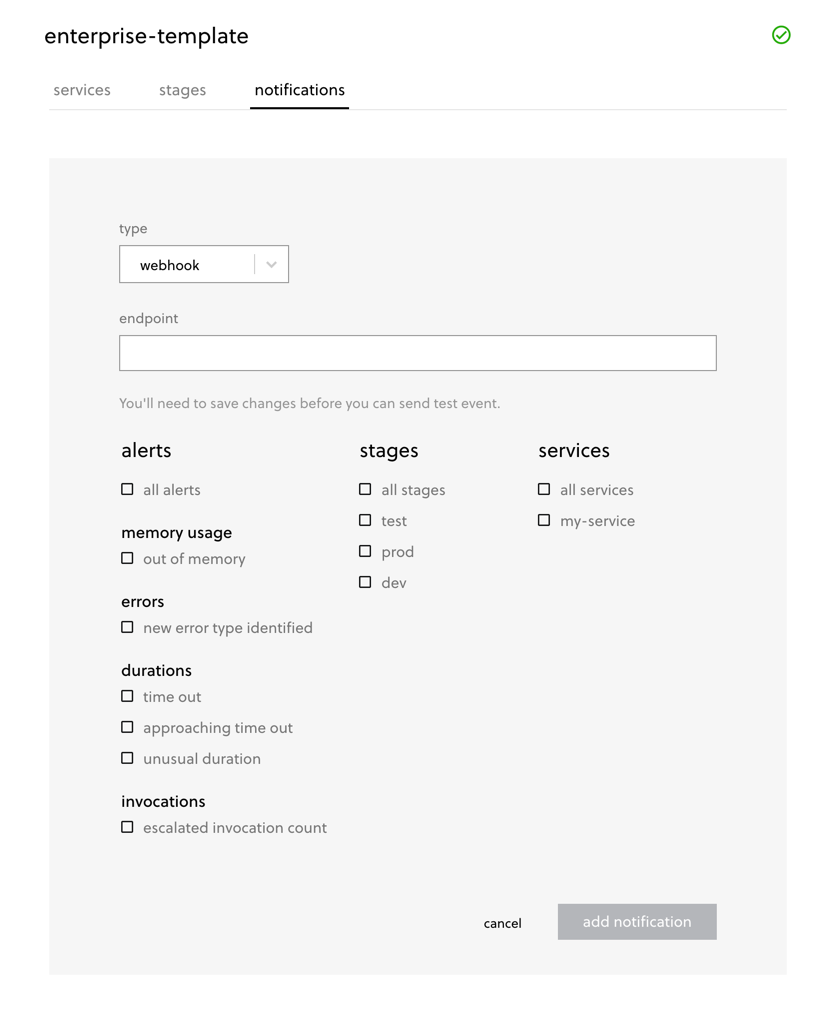 Screen shot: notification settings
