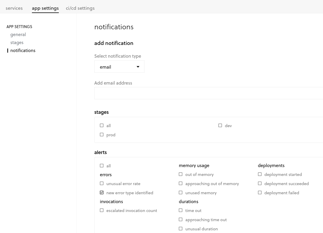 Notifications options