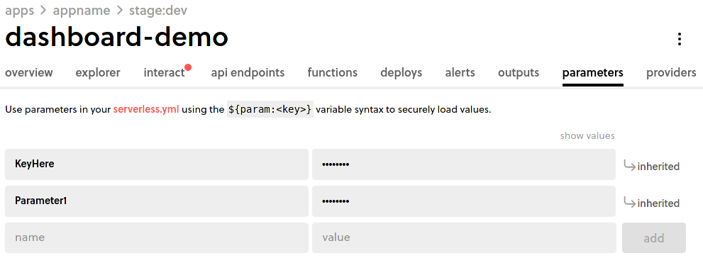 Parameters list for a stage