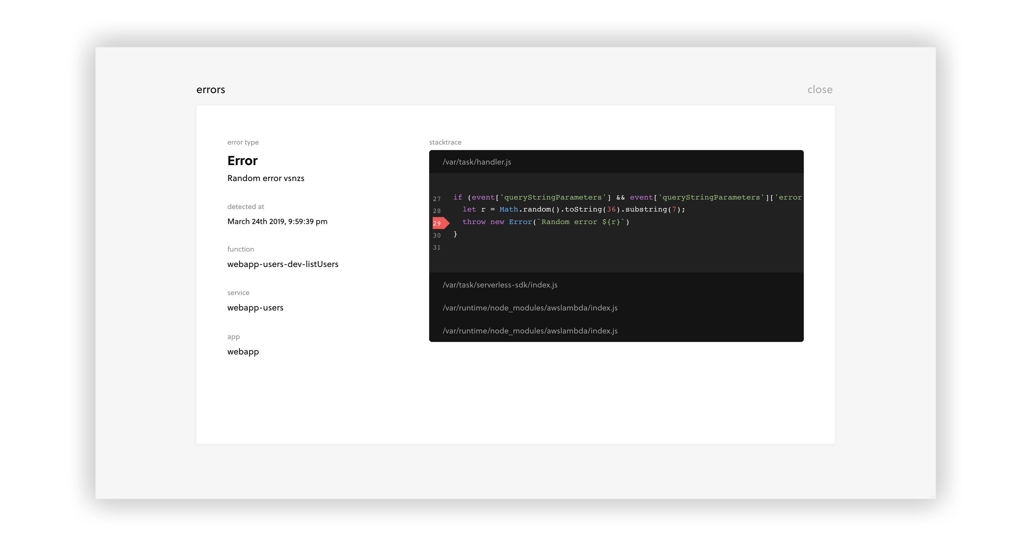 Serverless Framework Enterprise Dashboard Error Alerts