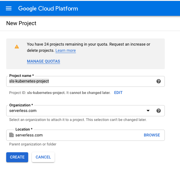 Screenshot of Google Cloud Project UI